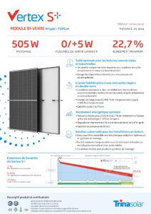 Panneau solaire Trina Vertex S+ TSM-500NEG18R.28 500 W – N-Type TOPCon, verre-verre, 132 demi-cellules
