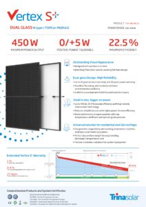 Trina Solar Vertex S+ TSM-440NEG9R.25 440 W N-type TOPCon, double verre, 144 demi-cellules, 1762×1134×30 mm
