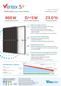 Panneau solaire Trina Solar Vertex S+ TSM-455NEG9R.28 455 W – N-Type TOPCon, verre-verre, 108 demi-cellules