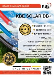 Cable solaire 6 mm2 noir 100 m – H1Z2Z2-K, 1500 V DC, halogene free, enfouissement direct