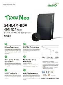 Panneau solaire Jinko Solar Tiger Neo JKM510N-54HL4M-BDV 510W bifacial verre verre N type