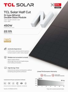 Panneau solaire TCL HSM-ND48-DR-450 450W bifacial double verre n-type TOPCon full black