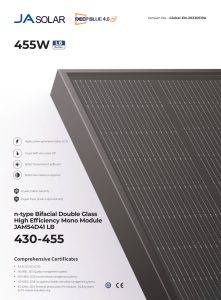 Panneau solaire JA Solar JAM54D41 450W bifacial double verre n-type TOPCon