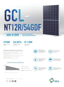 GCL NT12R 54GDF 500W panneau solaire bifacial verre verre N type
