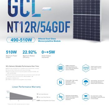 GCL NT12R 54GDF 500W panneau solaire bifacial verre verre N type