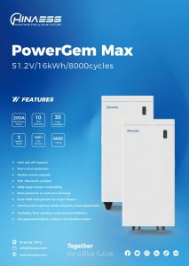 Batterie Hinaess PowerGem Max 16 kWh 51.2 V LFP stockage energie empilable systeme residentiel