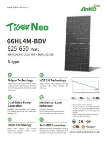 alt="Panneau solaire Jinko Tiger Neo 640W JKM640N-66HL4M-BDV bifacial N-Type double verre"