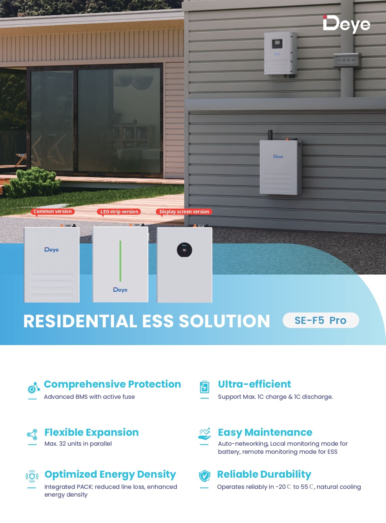 SE-F5 Pro C Batterie lithium Deye SE-F5 Pro-C 5.12kWh LiFePO4 avec ecran integre et BMS avance