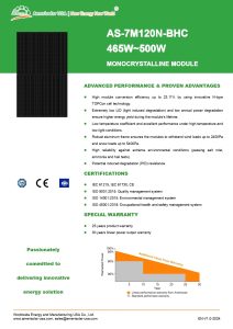 Panneau solaire bifacial Amerisolar AS-7M120N-BHC 500 W Black Transparent N-Type TOPCon verre-verre