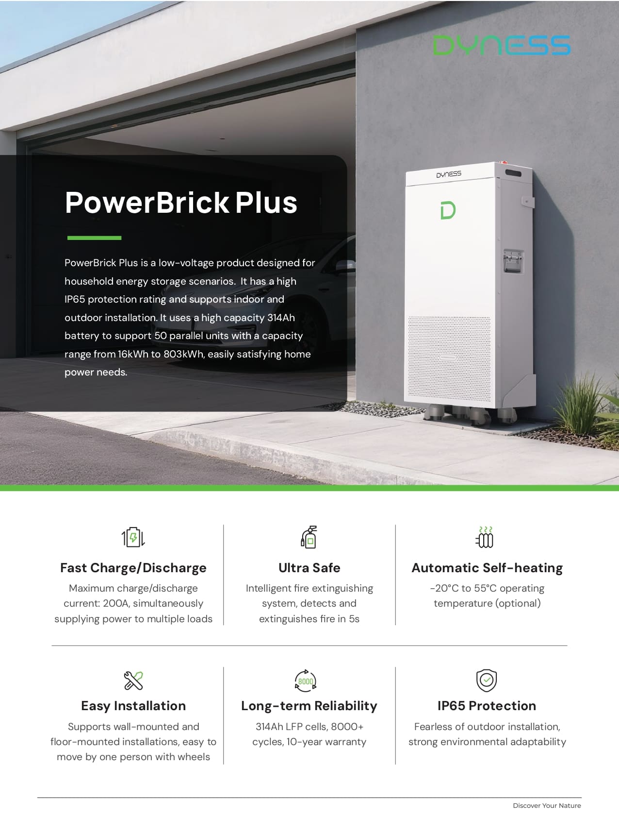PowerBrick Plus Batterie solaire Dyness PowerBrick Plus LiFePO4 16,07 kWh 51,2 V 314 Ah avec Wi-Fi intégré et protection IP65